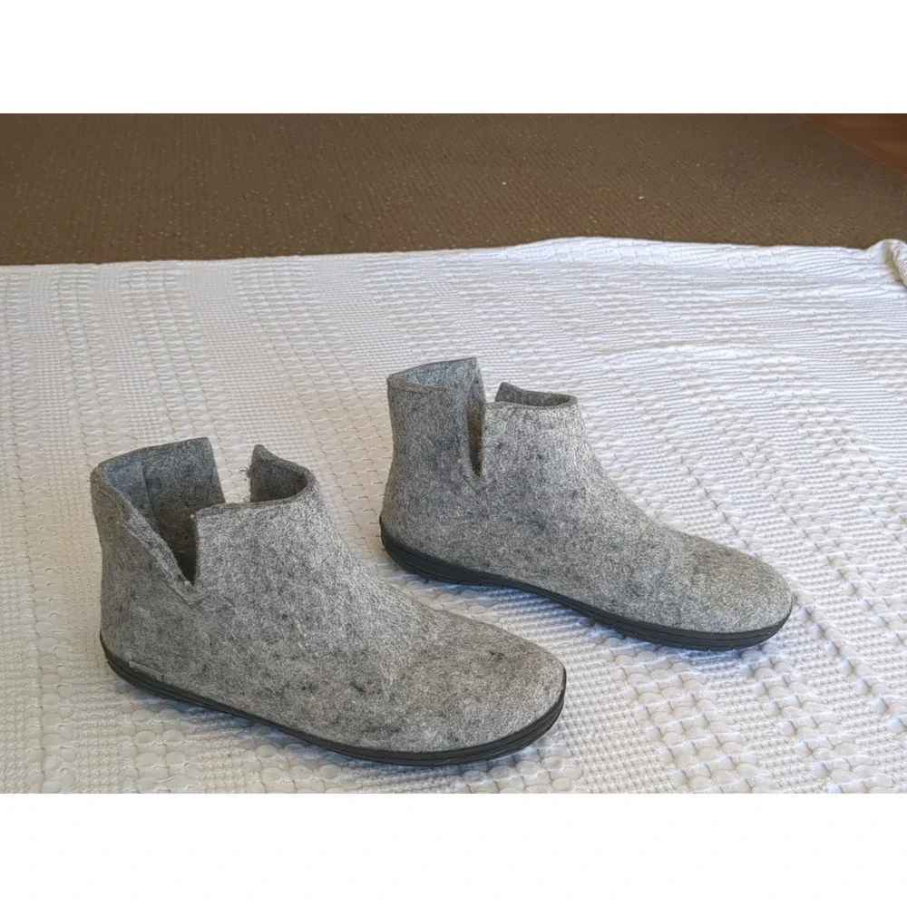Glerups The Boot Felt Slippers Wool Rubber Sole Size 10 US 43 EU Gray